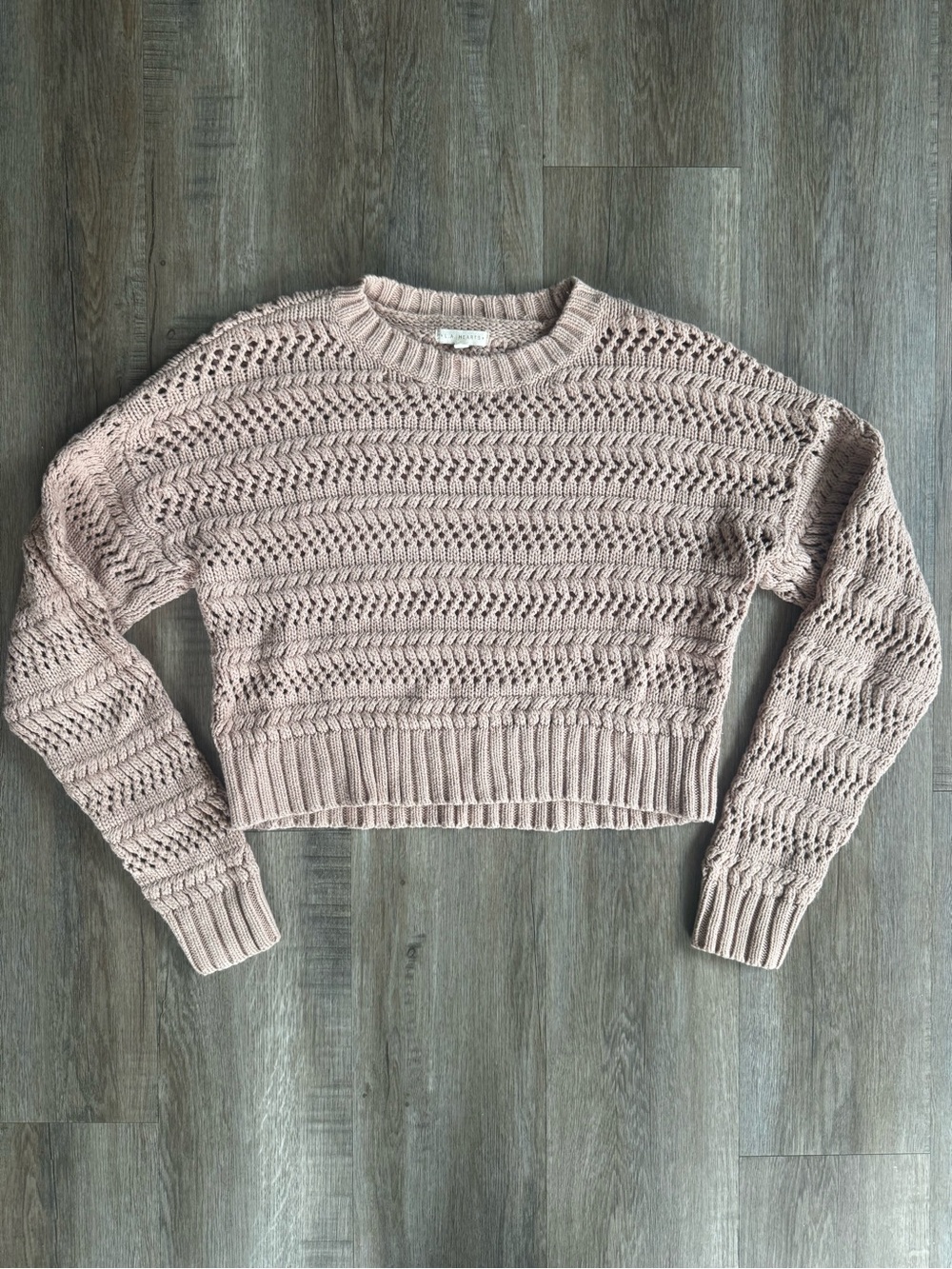 La Hearts Blush Open-Knit Crewneck Sweater
